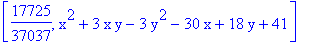 [17725/37037, x^2+3*x*y-3*y^2-30*x+18*y+41]